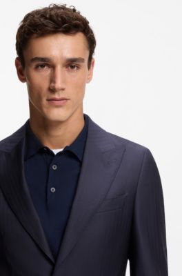 Fato de duas pe&ccedil;as com ajuste slim em sarja de l&atilde; virgem, Dark Blue