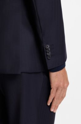Fato de duas pe&ccedil;as com ajuste slim em sarja de l&atilde; virgem, Dark Blue
