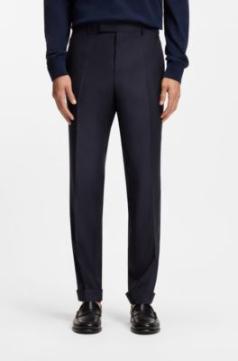 Two-piece slim-fit suit in virgin-wool twill, Dark Blue