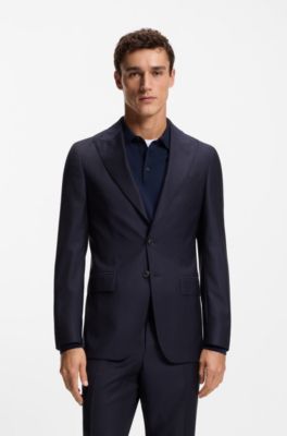 Fato de duas pe&ccedil;as com ajuste slim em sarja de l&atilde; virgem, Dark Blue