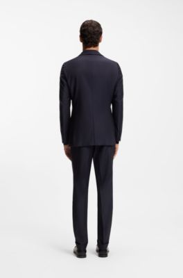 Fato de duas pe&ccedil;as com ajuste slim em sarja de l&atilde; virgem, Dark Blue