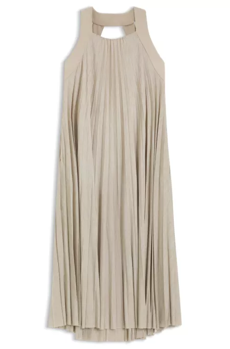 Halterneck dress with plissé pleats