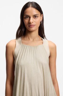 Halterneck dress with pliss&eacute; pleats, Light Beige