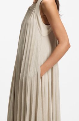 Halterneck dress with pliss&eacute; pleats, Light Beige