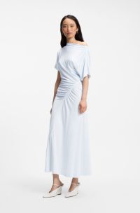 Slim-fit dress with gathered details, Light Blue