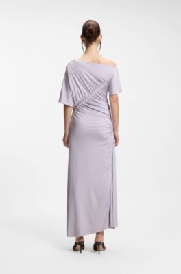 Slim-fit dress with gathered details, Light Purple