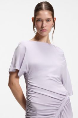 Slim-fit dress with gathered details, Light Purple