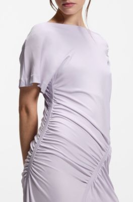 Slim-fit dress with gathered details, Light Purple
