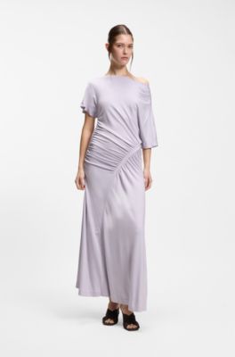 Slim-fit dress with gathered details, Light Purple
