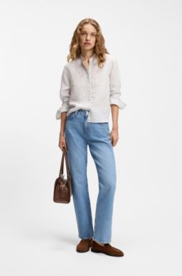 Regular-fit blouse with broken stripe, White Patterned