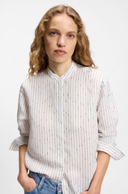 Regular-fit blouse with broken stripe, White Patterned
