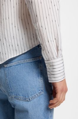 Regular fit-blus med brutna r&auml;nder, Vitt m&ouml;nster