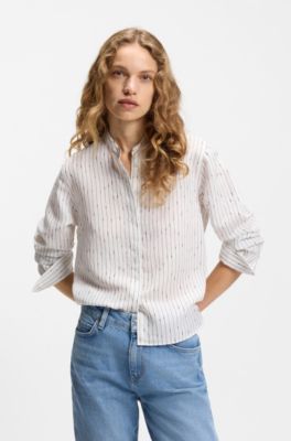 Regular-fit blouse with broken stripe, White Patterned