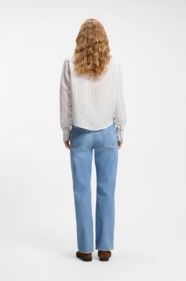Regular-fit blouse with broken stripe, White Patterned