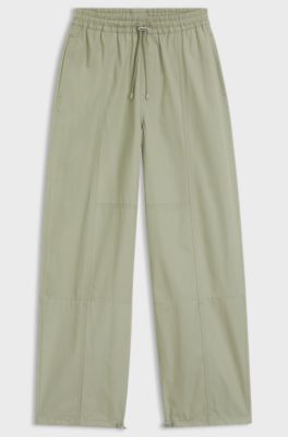 Wide-leg trousers in paper-touch cotton, Light Green