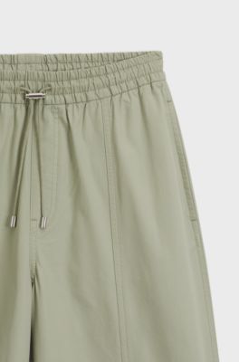 Wide-leg trousers in paper-touch cotton, Light Green