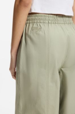 Wide-leg trousers in paper-touch cotton, Light Green
