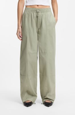 Wide-leg trousers in paper-touch cotton, Light Green