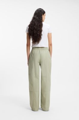 Wide-leg trousers in paper-touch cotton, Light Green
