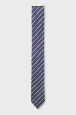 Silk tie with diagonal stripe, Blue stripes