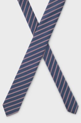 Silk tie with diagonal stripe, Blue stripes