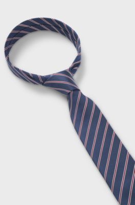 Silk tie with diagonal stripe, Blue stripes