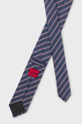 Silk tie with diagonal stripe, Blue stripes