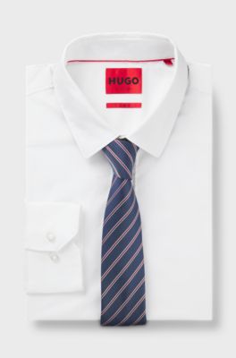 Silk tie with diagonal stripe, Blue stripes