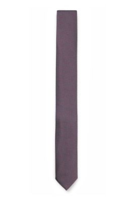 Jacquard-patterned tie in silk, Brown