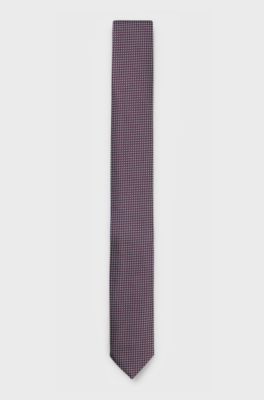 Jacquard-patterned tie in silk, Brown