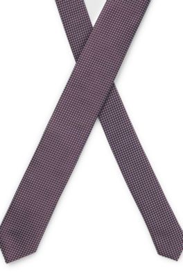 Jacquard-patterned tie in silk, Brown