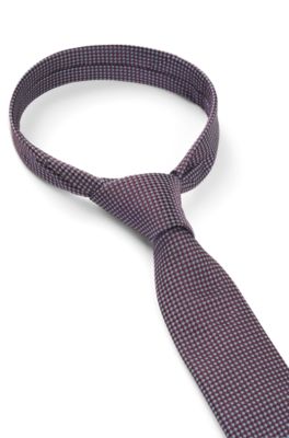 Jacquard-patterned tie in silk, Brown