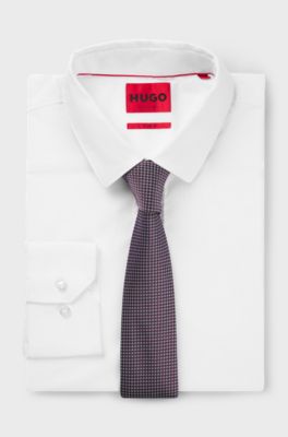 Jacquard-patterned tie in silk, Brown