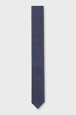 Jacquard-patterned tie in silk, Dark Blue