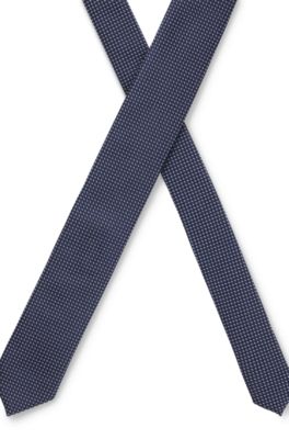 Jacquard-patterned tie in silk, Dark Blue