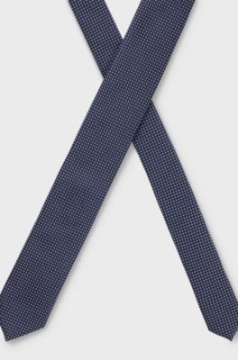 Jacquard-patterned tie in silk, Dark Blue