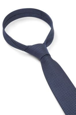 Jacquard-patterned tie in silk, Dark Blue