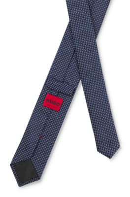 Jacquard-patterned tie in silk, Dark Blue