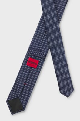 Jacquard-patterned tie in silk, Dark Blue