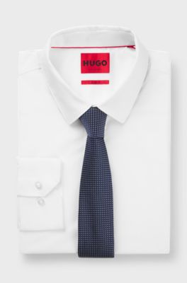 Jacquard-patterned tie in silk, Dark Blue