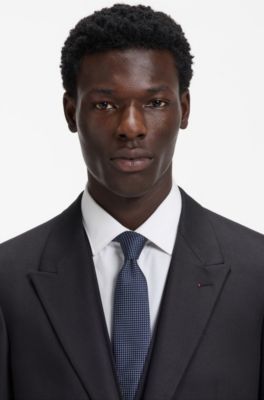 Jacquard-patterned tie in silk, Dark Blue