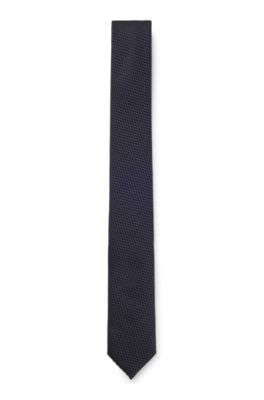 Silk tie with jacquard pattern, Dark Blue