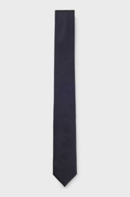 Silk tie with jacquard pattern, Dark Blue