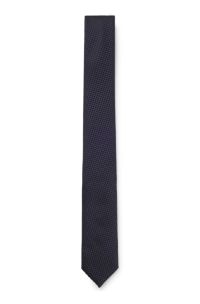Silk tie with jacquard pattern, Dark Blue