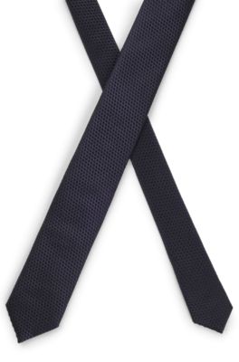Silk tie with jacquard pattern, Dark Blue