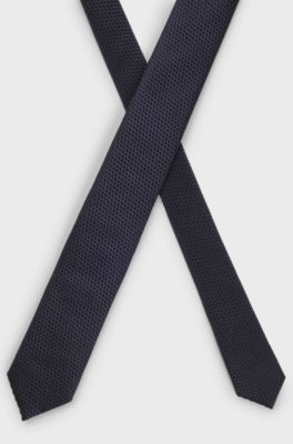 Silk tie with jacquard pattern, Dark Blue