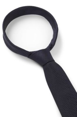 Silk tie with jacquard pattern, Dark Blue