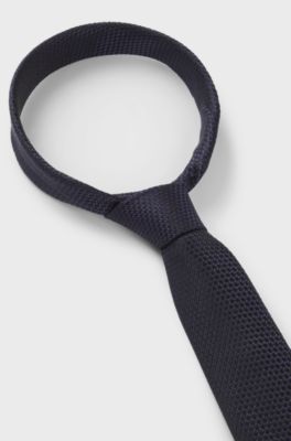 Slips i silke med jacquardm&oslash;nster, M&oslash;rkebl&aring;