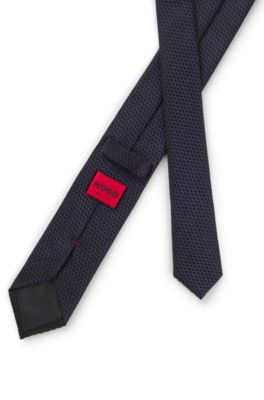 Silk tie with jacquard pattern, Dark Blue