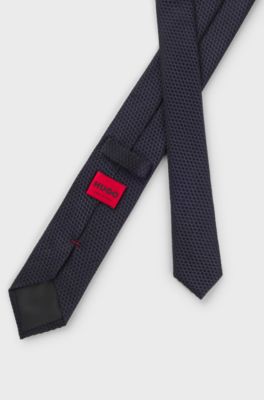 Silk tie with jacquard pattern, Dark Blue